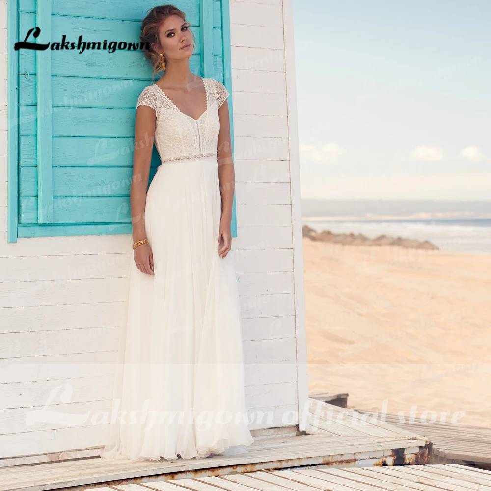 Lakshmigown ivory Wedding Dresses Customized Vestaglia Donna A Line Chic Bridal Dress Sheer Illusion Lace Top bridal Dress 2