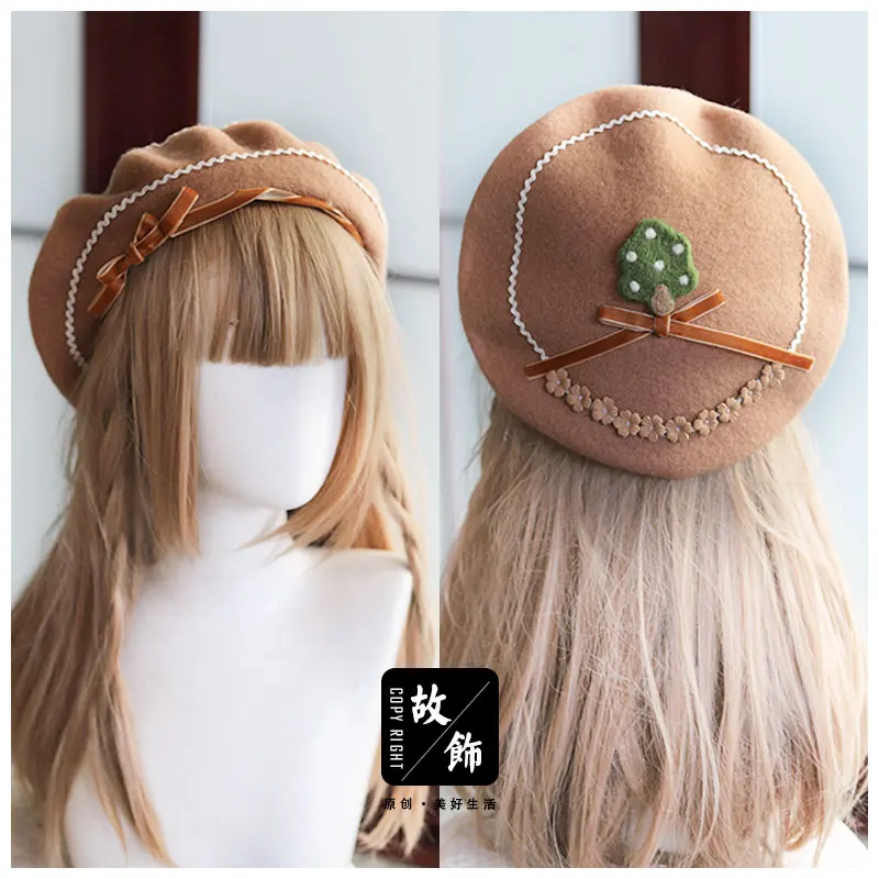 

Hand Made Bowknot Wool Felt Small Tree Berets Flower Department of Forestry Original Women Hat Free Shipping B