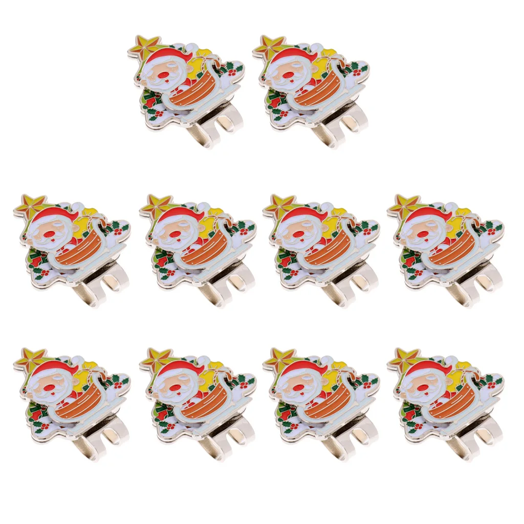 

Set of 10 Santa Claus Christmas Trees Hat Clip and Golf Ball Marker, Mini Size & Lightweight Alloy
