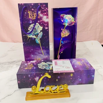 

Mother's Day 7 Color Gold-Foil Roses Gift Box Imitation 24K Single Bottle Rose Creative Birthday Gift Factory Wholesale