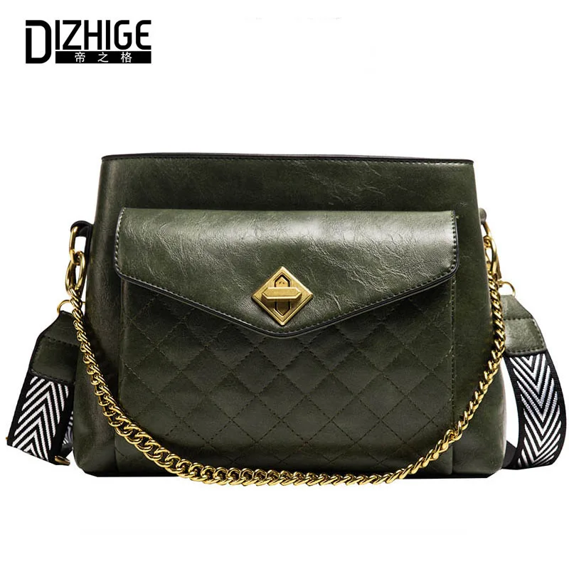 

Bag Female 2019 New Fashion Rhombic Chain Shoulder Bag Lattice Wide Shoulder Strap Messenger Bags Women Purse and Handbags