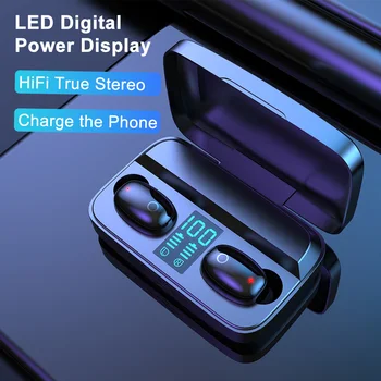 

Bluetooth 5.0 TWS Headsets Wireless Earphone 1800mAh LED Display with Power Bank Headphones Hifi Stereo Sport Earbuds For iPhone