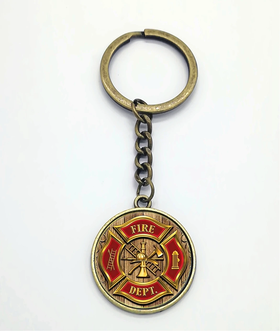 

2019 New Fashion Charm Firefighter Tool Glass Keychain Accessories