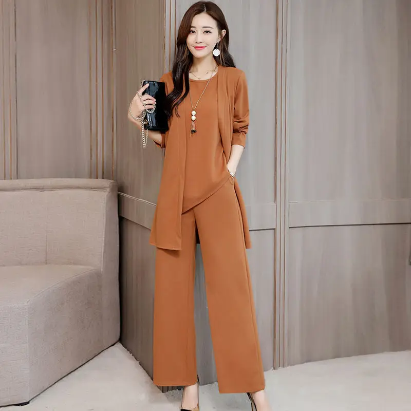 Women Tracksuit Long Sleeve Cardigan And Sleeveless Pullover Tops And Wide Leg Pants Suit Women's Sets Knitted 3 Pieces Set