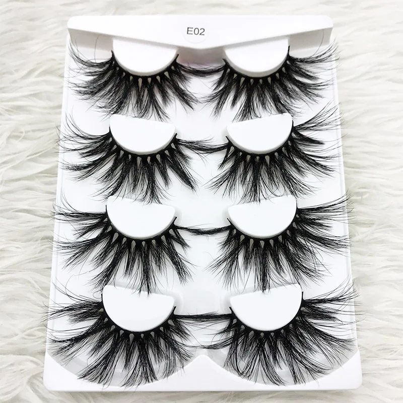 

4pairs/pack MIKIWI E02 extra long and fluffy real mink lashes 25mm 100% Hademade natural false eyelashes 3d real mink lashes