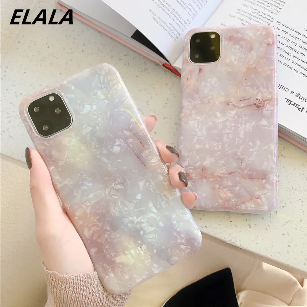 Блестящий Мраморный чехол ELALA для iPhone 11 Pro XS Max XR X 6 S 7 8Plus блестящий леденцового