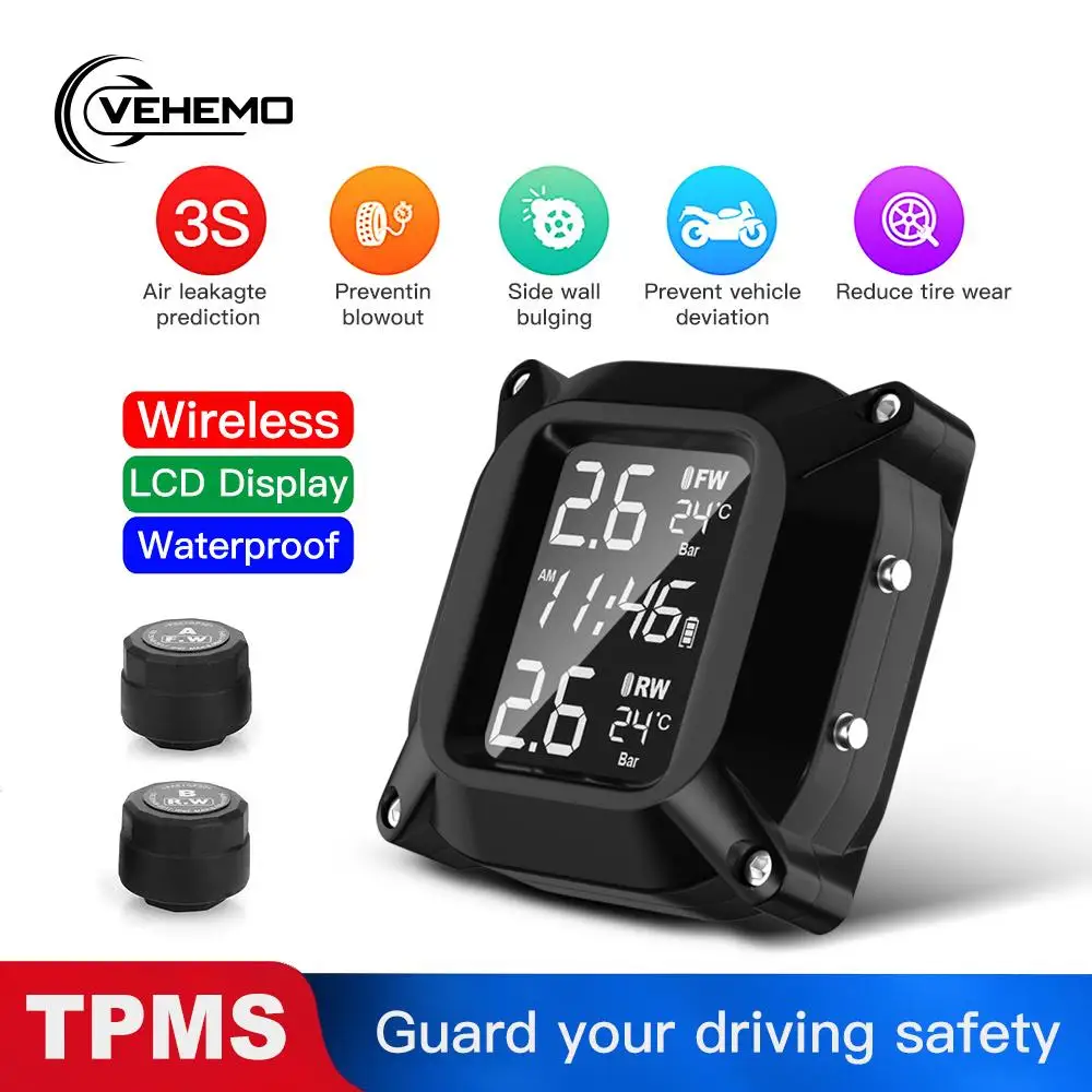 

Vehemo TPMS Tire Pressure Alarm USB Interface Tire Pressure Monitoring Motorbike Tire Pressure Monitoring System for Tyre
