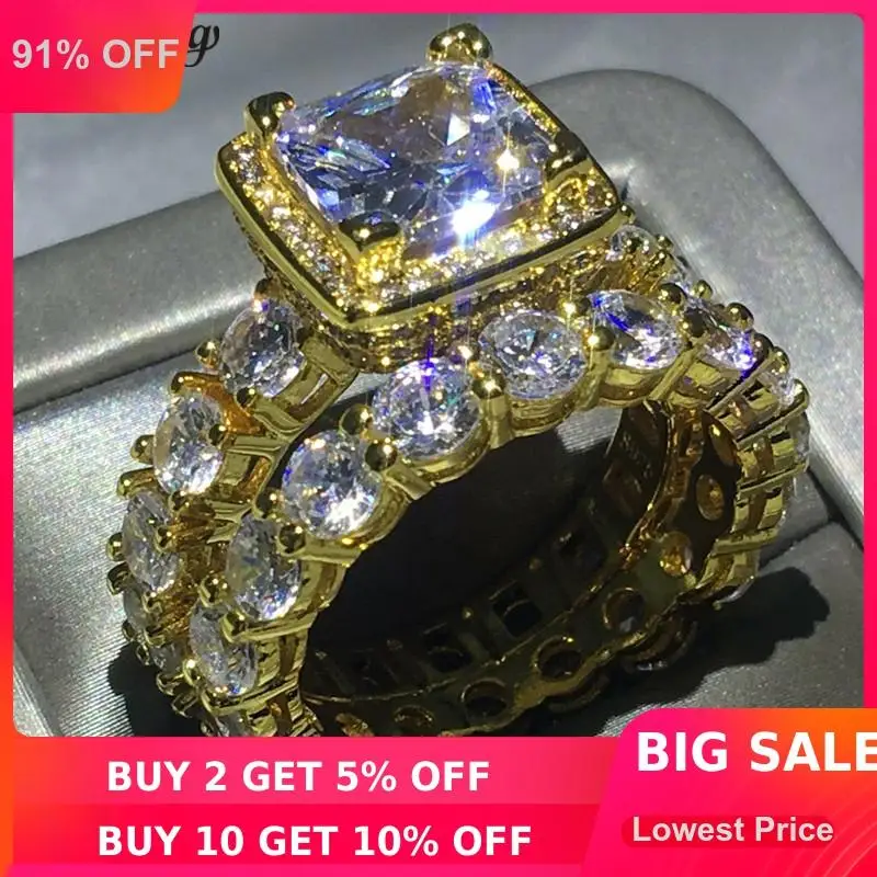 choucong Handmade Vintage ring 5A zircon Cz Yellow Gold Filled 925 silver Engagement Wedding Band Rings set For Women bijoux | Украшения и