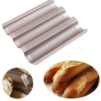 

1PC 3-slot Carbon Steel Non-stick Bread Pan Bake Tools Baguette Baking Tray Loaf Mould French Champaign Gold Rectangle