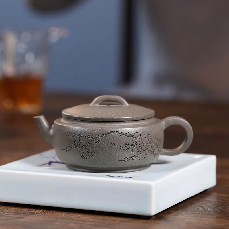 

Yixing Masters Yixing Clay Teapot Entirely Handmade Big Mouth Hantile Pot Raw Ore Greenish Blue Segment Mud 260cc Yixing Dingshu