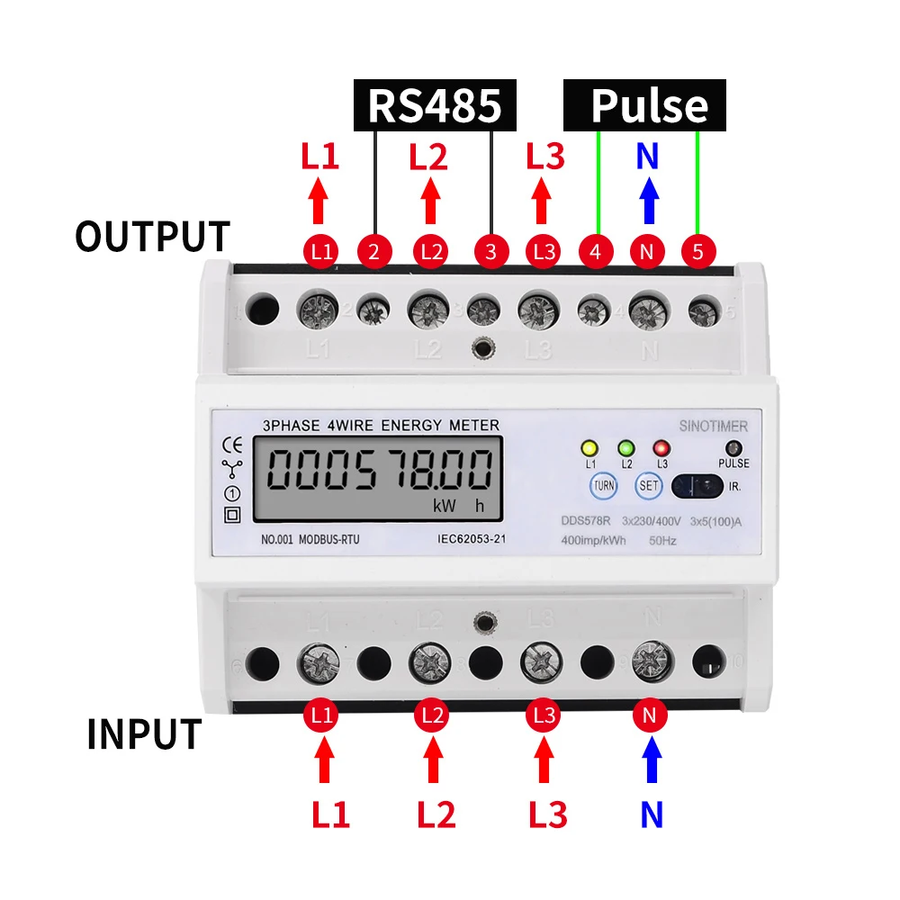 RS485 Modbus Rtu DIN Rail 3 фазы 4 провода ЖК-дисплей цифровой ваттметр электронный Мощность потребление энергии метр 5-100A 380 В переменного тока 50 Гц