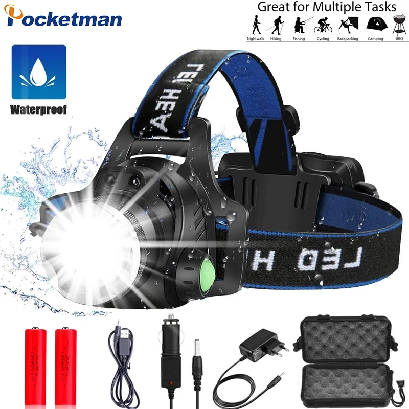 

12000lumens Led Headlamp L2/T6 Headlight Zoomable Waterproof Super bright Head lamp 18650 Fishing Hunting Camping Flashlight