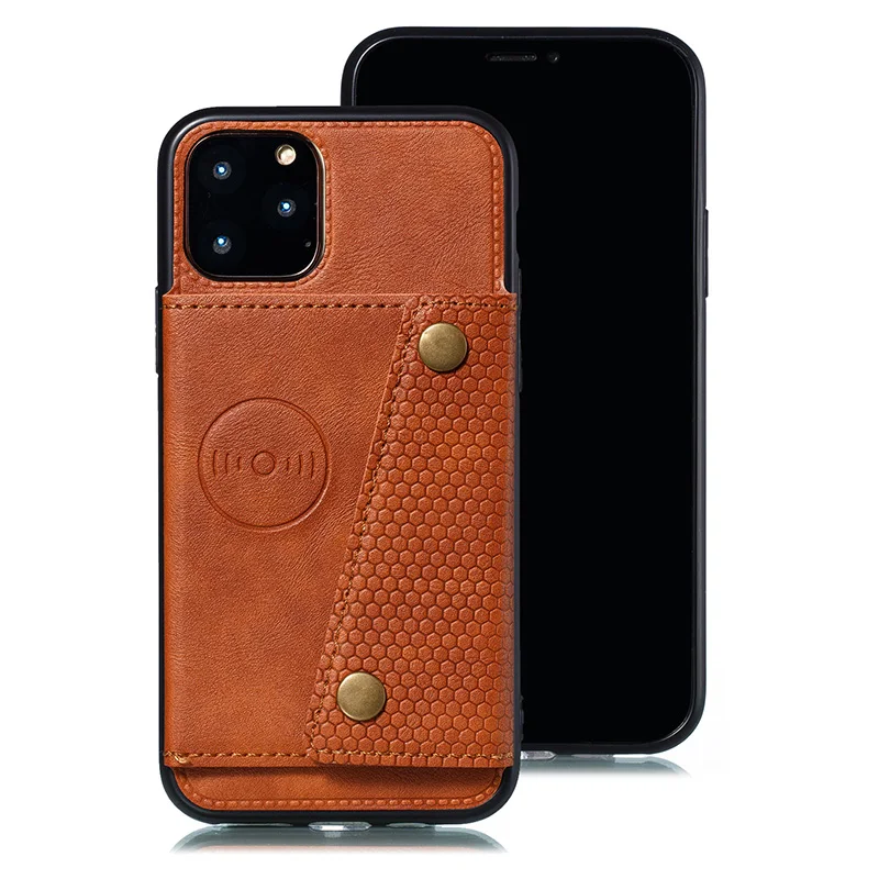 Коричневый Магнитный автомобильный чехол для телефона для iPhone X XR XS Max 6 6S 8 7 Plus кожаный чехол держатель для карт чехол-кошелек для iPhone 11 Pro Max - Цвет: Коричневый
