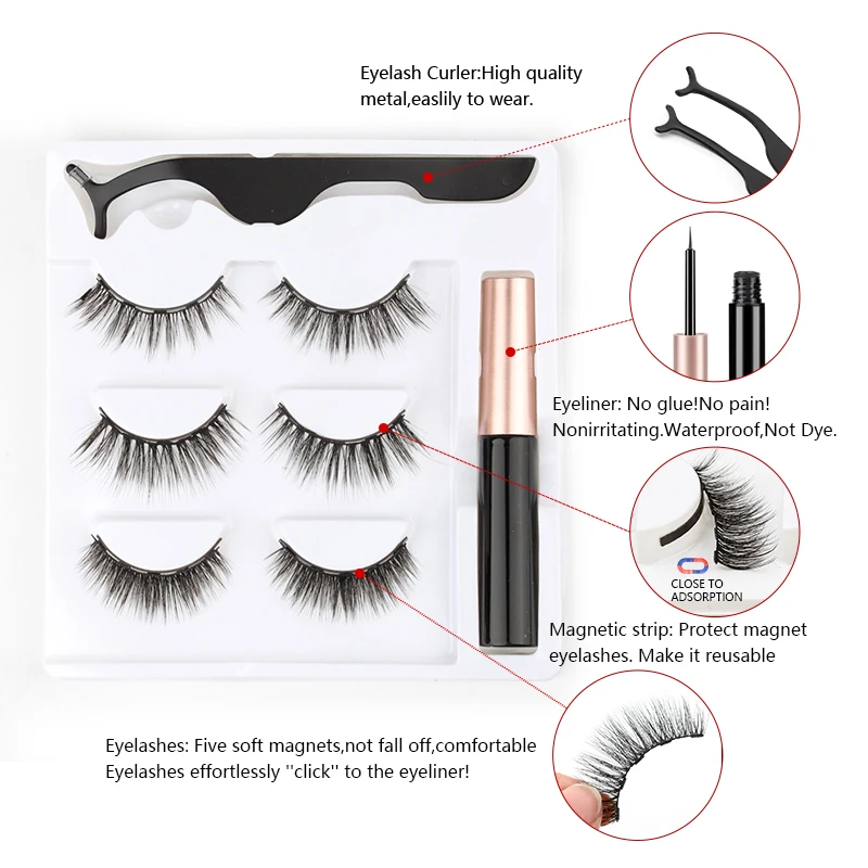 3D Mink Eyelashes Magnetic Eyelashes Makeup Magnetic Lashes Eyeliner Tweezers Set Natural False Lashes Short Faux Cils