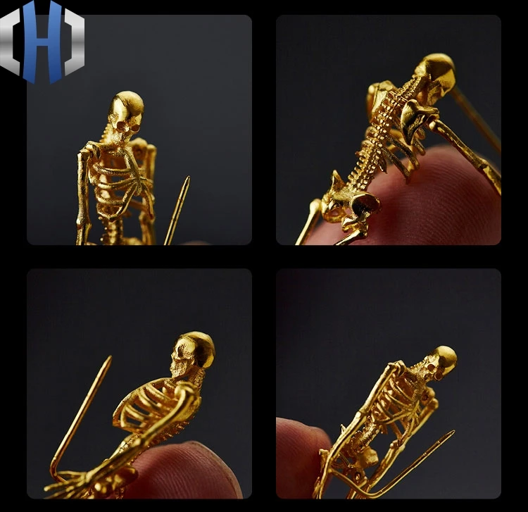 Серьги-скелеты из чистого золота 24K с черепом, мужские и женские золотые серьги