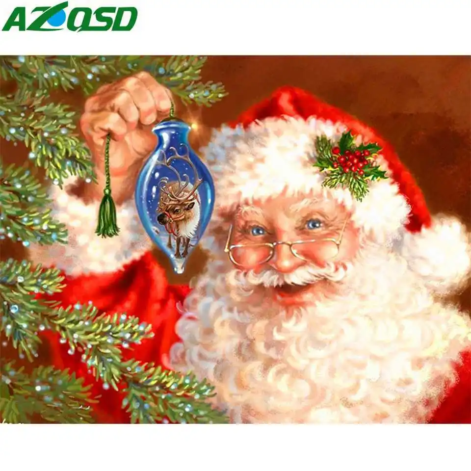 AZQSD Diamond Painting Santa Claus New Embroidery 2019 Christmas Decorations For Home Rhinestones Pictures Full Display | Дом и сад