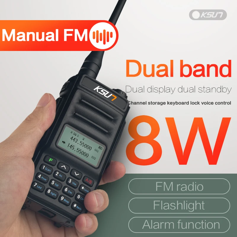 

KSUNTFSI X-UV2D Walkie Talkie Dual Band Dual Display 8W High Power Large Capacity Handheld Civilian