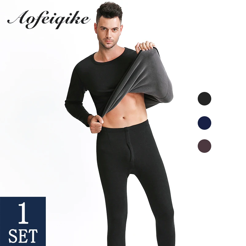 

2019 Winter Long Johns Men Thermal Underwear Sets Simple Solid Keep Warm For Man Male Clothing Sleep Wear Home Wear 1 Sets New