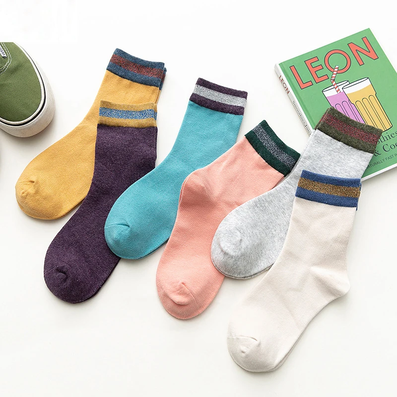 Новые женские носки, женские шелковые контрастные цветные модные хлопковые носки Luokou