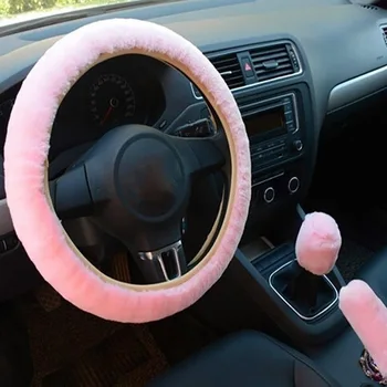 

3pcs/Set DIY Car Steering Wheel Gear Knob Cover Winter UniversalWarm Soft Plush Furry Elastic Steering Wheel Cover Protector New