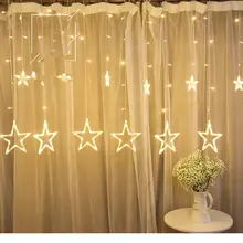 DishyKooker, 138 светодиодов, светильник-Гирлянда для занавесок, Сказочная сосулька, 6 больших и 6 маленьких звезд, Рождественская Свадебная вечеринка, украшение для окна