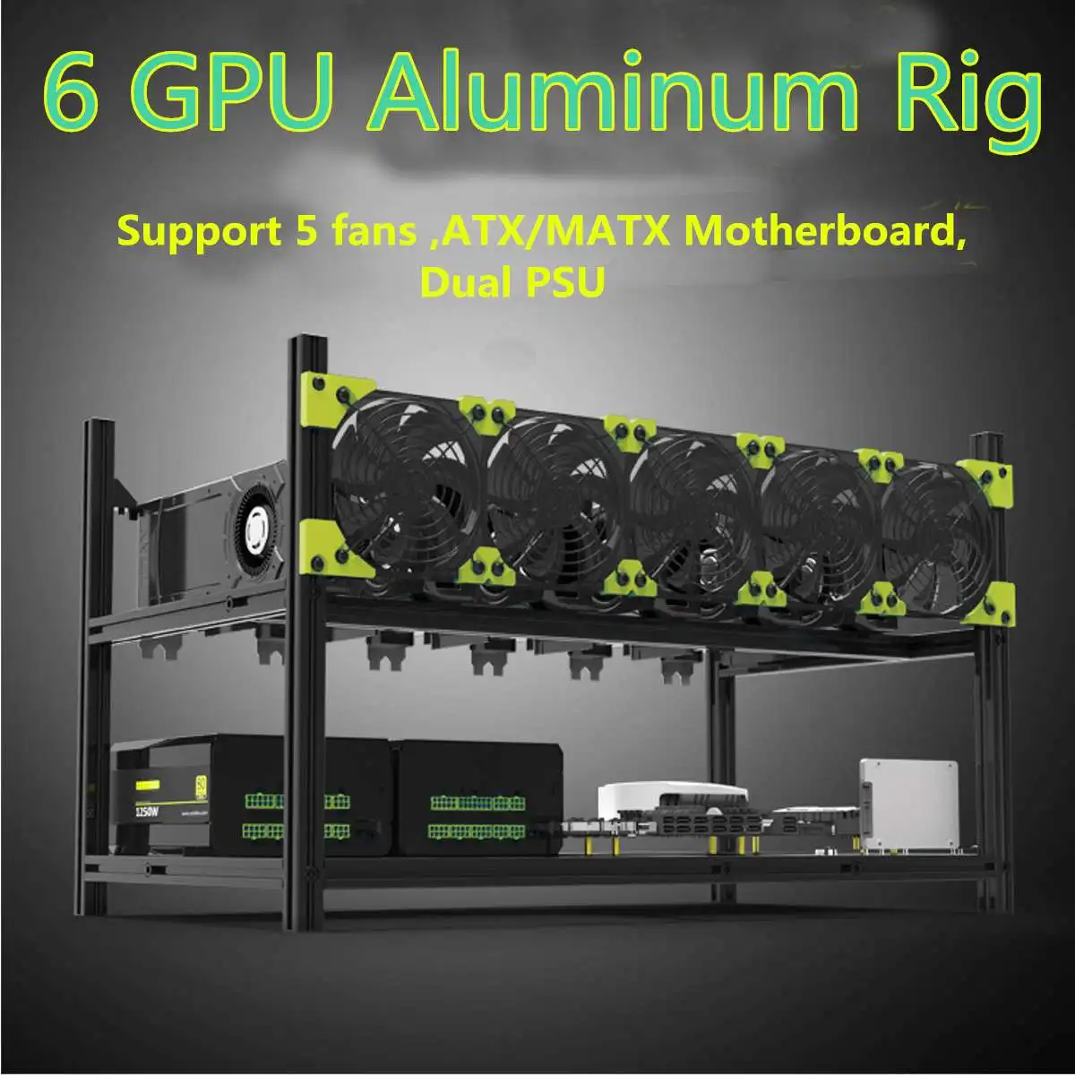 

6 GPU Graphics Card Chassis Rack Open Air Mining Case Computer Aluminium Graphics Chassis Frame Miner Frame Rig Temp Monitor