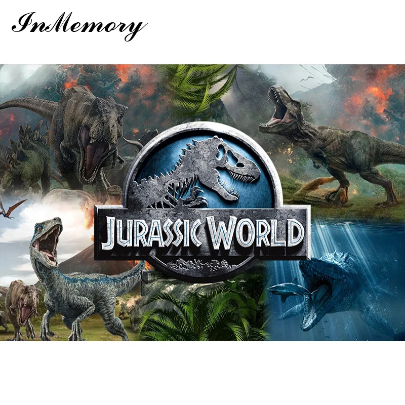 InMemory Jurassic World Background Photography Studio for Birthday Boy Customize Photo Backdrops Dinosaur Party Decorations 