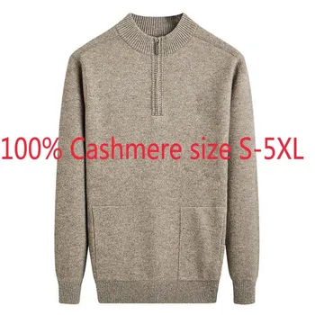

New Arrival 100% Cashmere Sweater Men Thickened Half High Zipper Collar Casual Computer Knitted Pullovers Plus Size XS-4XL 5XL