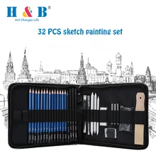 H&B 32 шт. профессиональный карандаш для рисования скетчей комплект эскиз графитовые и угольные карандаши палочки резинки канцелярские принадлежности для рисования