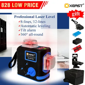 

XEAST XE-68R Pro 3D Laser Levels 12 Lines Cross Level Self Leveling Outdoor 360 Rotary Red Laser with Magnetic ladder bracket
