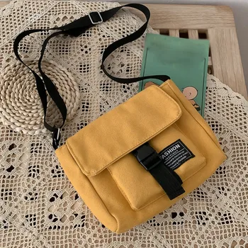 

Women Canvas Joker Cute Messenger Bag Shoulder Bag Solid Color High Capacity Big Bag Small Square Bag Taschen Women
