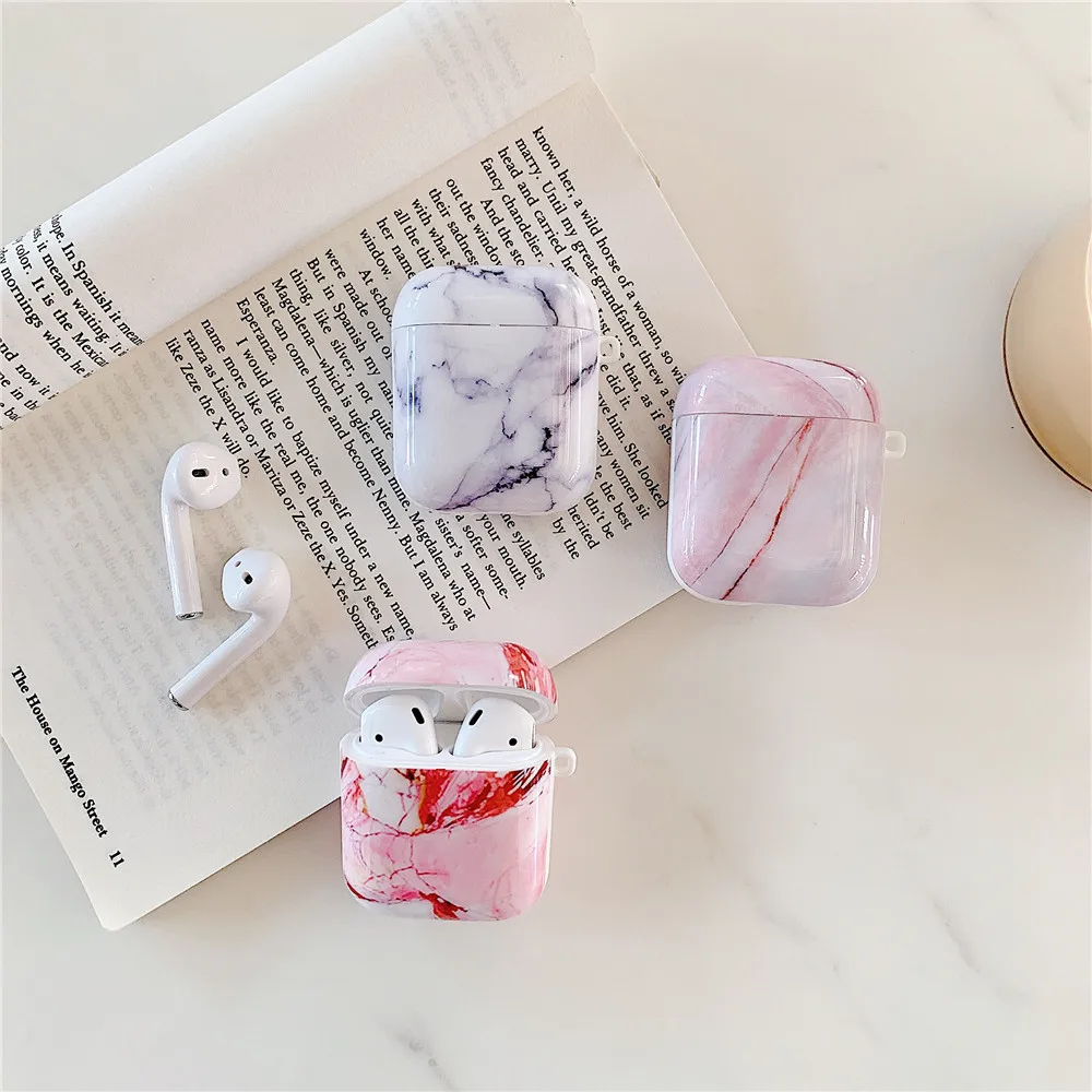 Чехол s для наушников с розовым белым мрамором Жесткий Apple Airpods 2 1 чехол ПК футляр