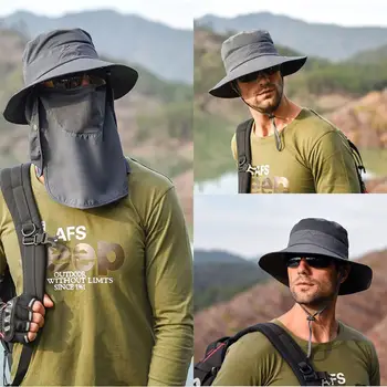 

Quick-dry Face Mask Men Sunscreen Hiking Fishing Hat Outdoor Sport Sun UV Protection Visor hat Neck Cover Flap Bucket Hats