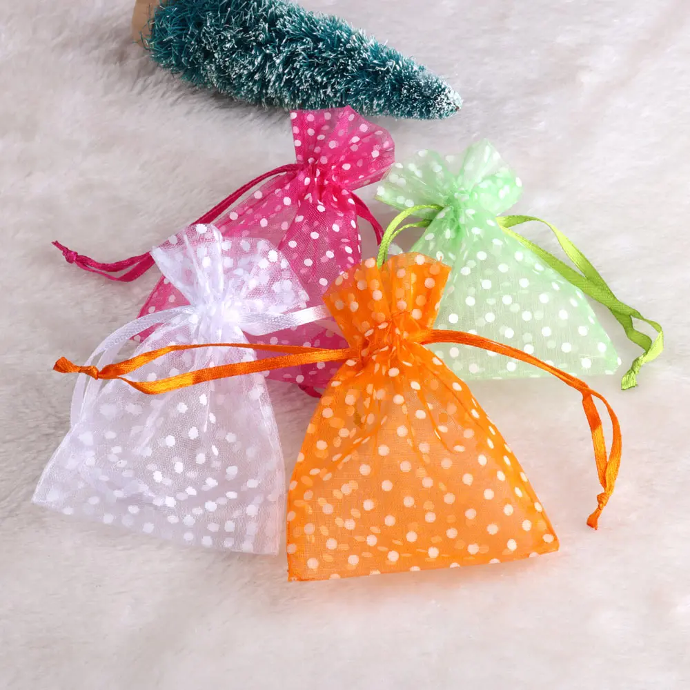 25/50pcs/lot Hight Qulity Organza Gift Bag For Jewelry Polka Dot Drawstring Pouches For Wedding Christmas Party Candy Packing