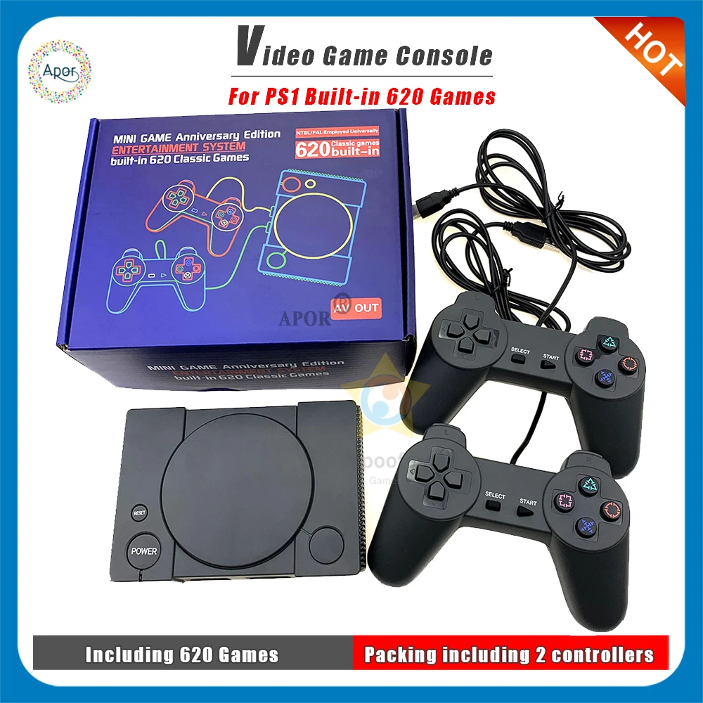 

Hot Sale Handle TV Video Game Console For PS1 Video Game built in 620 Classic Action Games Double Gamepads Classic game console