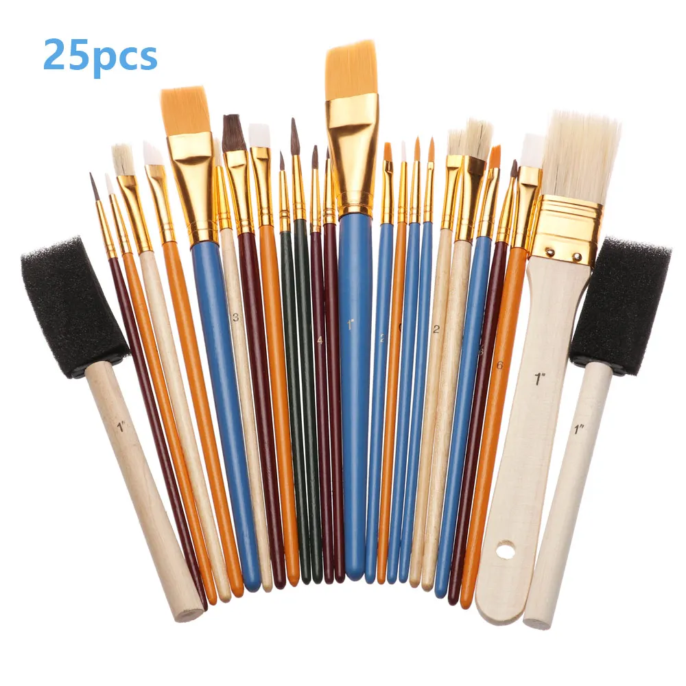 25Pcs/Set Drawing Painting Nylon Brushes Set Oil Watercolour Art