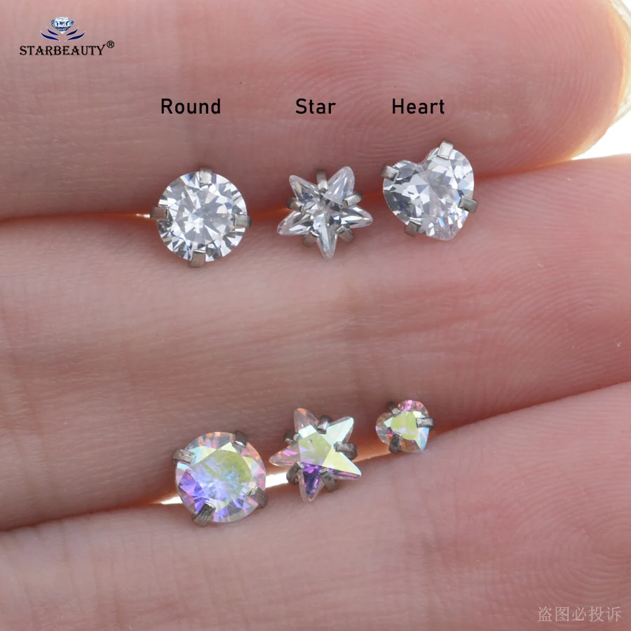 2pcs Top Crystal 3/4/5mm Heart Star Round Helix Tragus Piercing Oreja Nose Piercing Nariz Labret Lip Ring Nose Ring Earring Gift nose rings piercing jewelry body piercing earrings ear piercing jewelry body piercing jewelry body jewelry