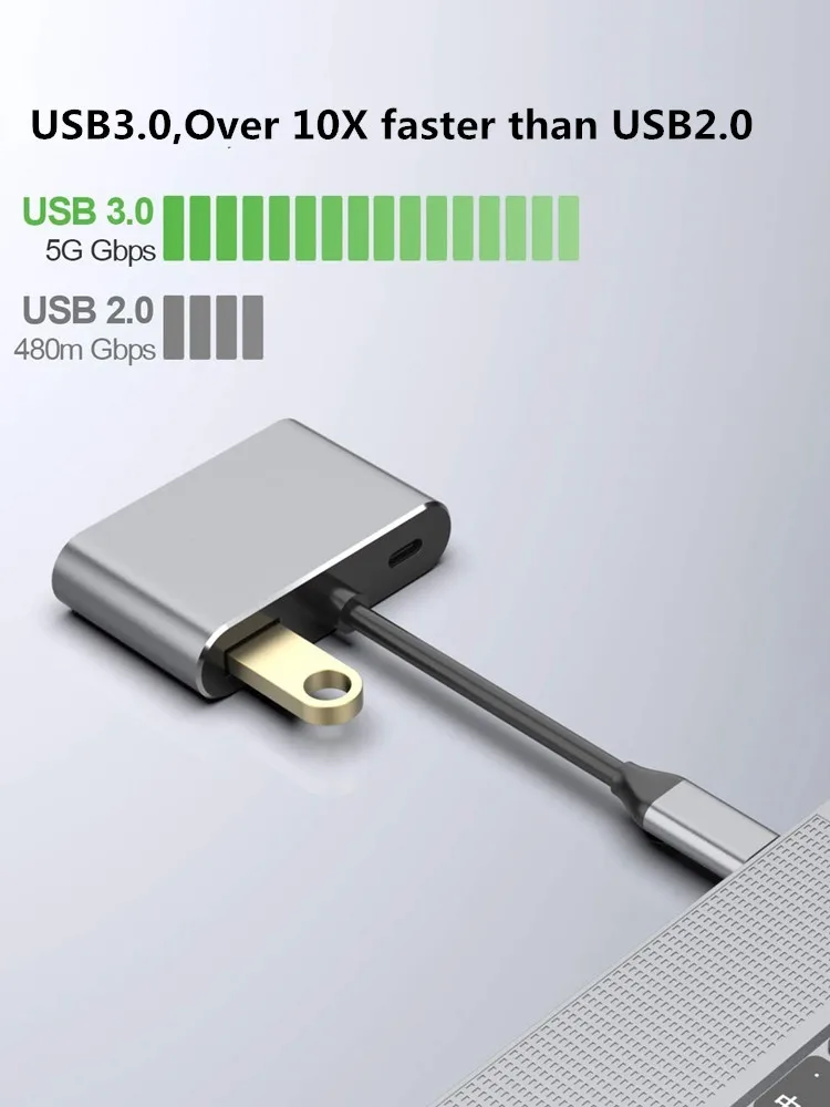 Bakeey 4 в 1 USB-C концентратор многопортовый адаптер с 60 Вт тип-c PD зарядка/USB 3,0/4 K HD видео выход дисплей/VGA для Macbook-ноутбука