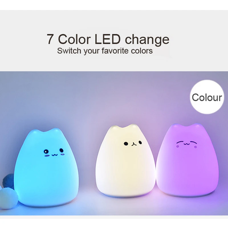  LED Night lamp decorate desk light battery dream cute cat 7 colourful holiday creative rechargable 