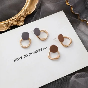 

Korean Simple New Matte Metal Drop Earrings Jewelry Paint Retro Geometric Irregular Round Short Earrings bijoux femme 2019
