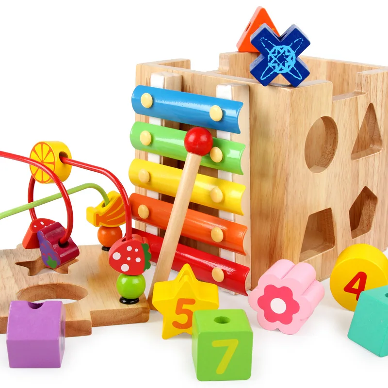 

Children Wooden Large Size Multi-functional Educational Large Bead-stringing Toy Treasure Chest Infants Early Childhood Intellec