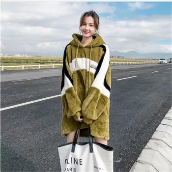 

Fashion Navy Beige Pink Stitching Woolen Jacket Female Long Paragraph Korean 2018 New Thicken Warm Winter Women Wool Coat Z49