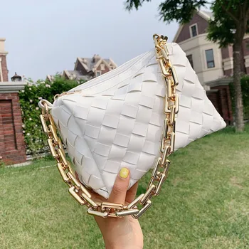 

Women's Classic PU Leather Woven Bag Summer Fashion Wild Chain Tote Bag Luxury Brand Design Handbag Casual Shoulder Bags