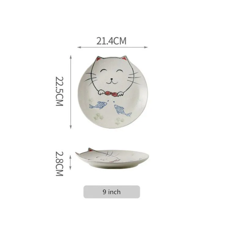 9 inch round plate Японская керамическая обеденная тарелка керамическая столовые приборы в форме котов симпатичная посуда фруктовая десертная тарелка креативная мультяшная ручная цветная кошка - Цвет: 9 inch round plate