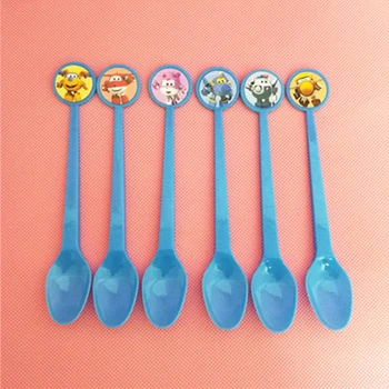 

12pcs/lot Birthday Party Plastic Disposable Spoon Baby Shower Knife Decorate Superwings Theme Forks Boys Favors Super wings Fork