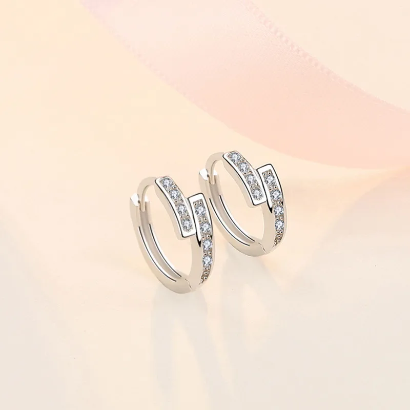 Серьги из чистого серебра 925 пробы для женщин, ювелирные изделия, очаровательный со стразами, геометрические серьги-кольца, Женские аксессуары, модные серьги для девочек
