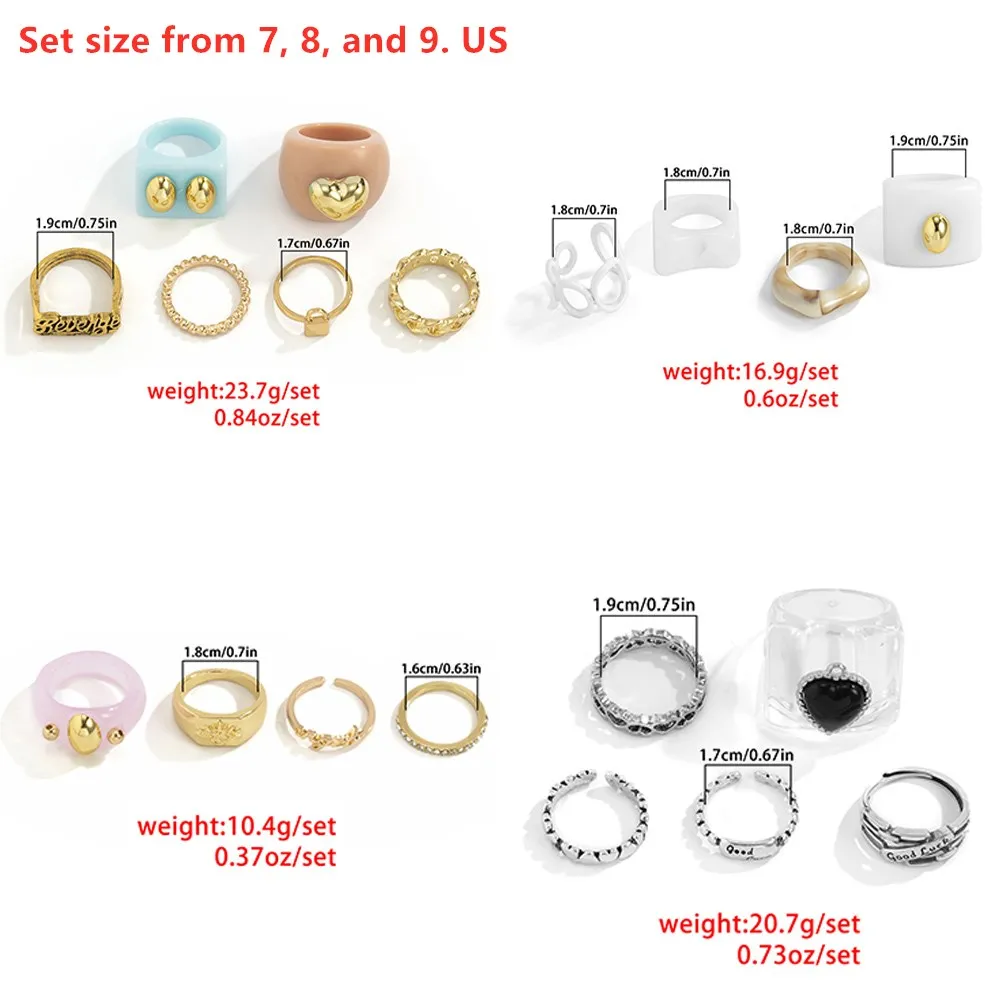 Cosysail Colorful Transparent Resin Acrylic Rings Set for Women Geometric Irregular Square Ring Jewelry ring set