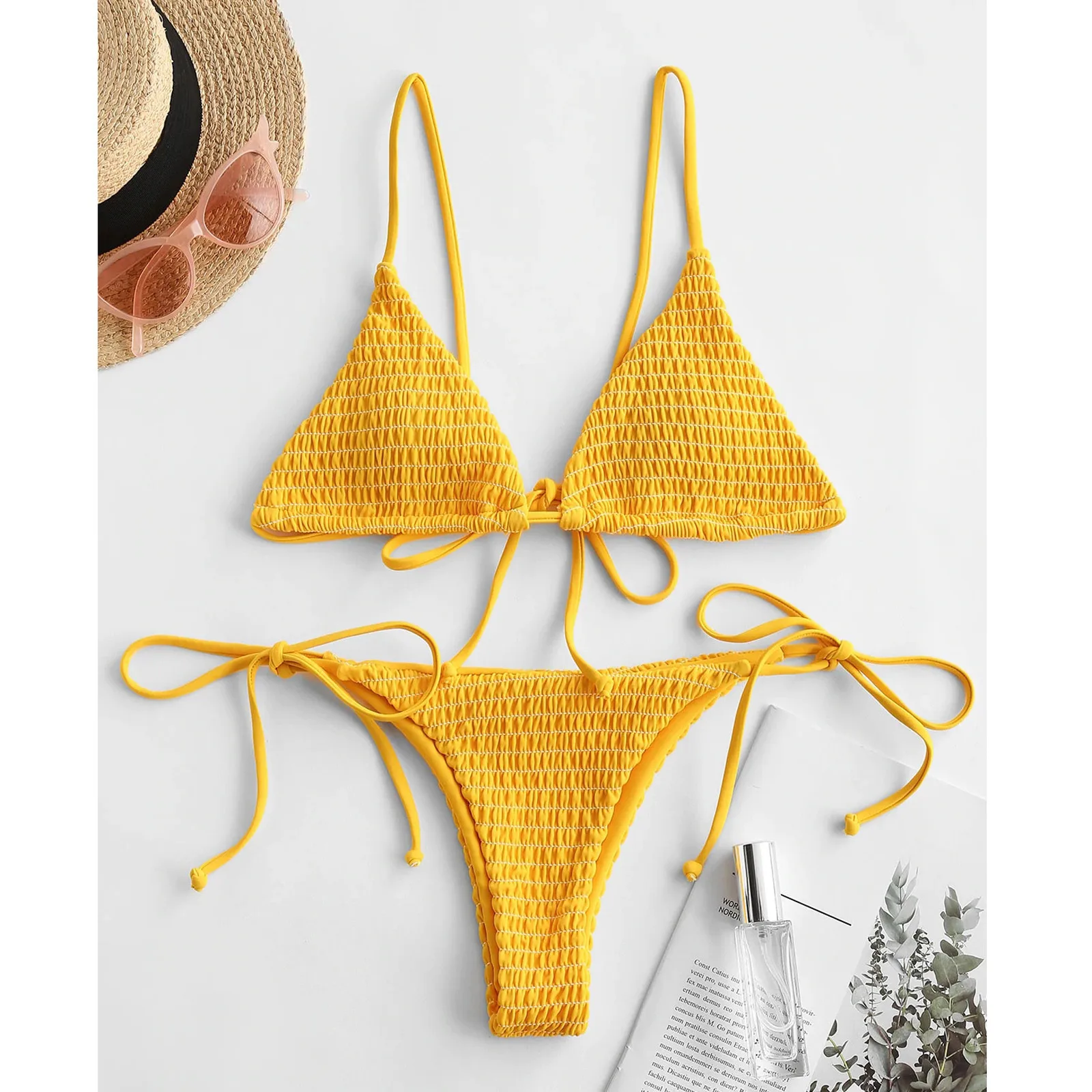 Mejor Compra Brasileño micro bikinis 2020 mujer string Sexy traje de baño mujer biquini plisado conjunto amarillo traje de baño mujeres Mini traje de baño бикини y9VKM1zXeoL