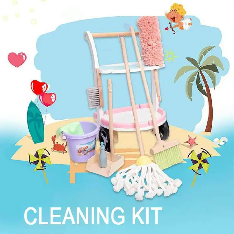 

Children's Broom And Dustpan Toy Cleaning Kit Girl Play House Clean Car Early Education Learn Housework Combination Wooden Toys