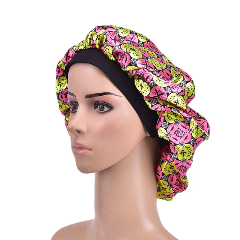 Women Silk Satin Night Sleep Cap Fshion Hair Bonnet Hat Head Cover Wide Elastic Band Sleep Cap
